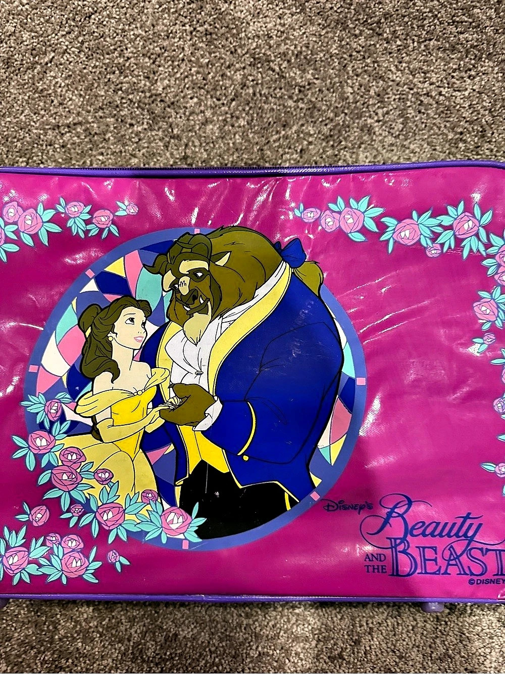Vintage Disney Beauty and the Beast Pink & Purple Suitcase
